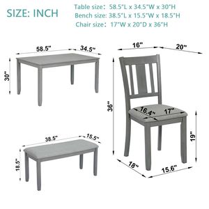 Set da Pranzo Moderno 6 Pezzi: Tavolo Rettangolare in Legno con 4 Sedie Imbottite e Panca per 6 Persone - Product Image 2