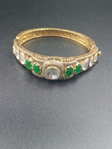 Amaira Jewels Classic Gold Plated Silver Cuff <b>Bangle</b> Emerald Green Crystal Stones Bezel <b>Set</b> for Women Everyday Wear Wedding - Product Image 3