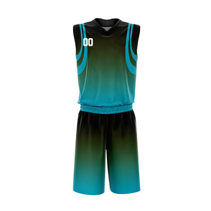 Ensemble de maillots de basket-ball unisexe à dégradé, sans manches, col en V, séchage rapide, polyester, uniforme, impression de logo personnalisé, coupe régulière, taille élastique - Product Image 3