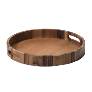 Plateau de service rond en bois de noyer brun rustique personnalisé en gros pour la présentation élégante des desserts lors de mariages, événements et hôtels - Product Image 6