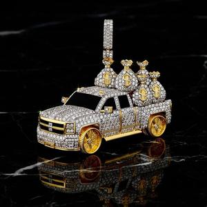 จี้สร้อยคอรูปรถบรรทุกเงินประดับเพชรโมอิสซาไนต์สี D ระดับ VVS เงินแท้ 925 สไตล์ฮิปฮอป พร้อมเครื่องประดับระยิบระยับสำหรับงานปาร์ตี้ - Product Image 1