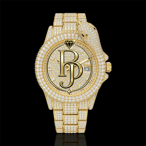 Montre analogique de luxe pour homme BRIVA JEWELS, plaquée or, sertie de diamants, modèle King Cobra, 42 mm, mouvement Shanghai, étanche 3 ATM, calendrier - Product Image 4