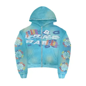 Sweat-shirt à capuche rose pour homme de Brand Studios, imprimé par sublimation, avec bordure en strass, streetwear d'hiver - Product Image 2