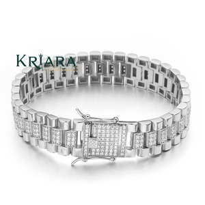 Bracelet cubain en moissanite, argent 925 plaqué rhodium, micro-pavé, unisexe, bracelet chaîne de luxe - Product Image 1