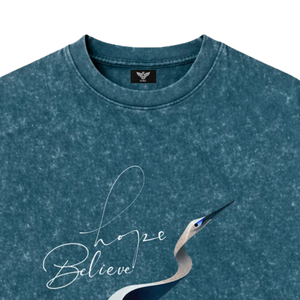 T-shirt en jersey pour homme à imprimé numérique, délavé à l'acide, motif grue, col rond, manches courtes, style décontracté vintage streetwear en coton pour l'été - Product Image 5