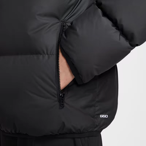 Men's Black Puffer Jacket Windproof Zipper Closure Casual Winter Outerwear Solid Color 100% Polyester Stand Collar - Product Image 6