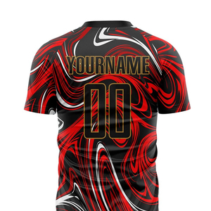 ชุดเสื้อฟุตบอลแบบกำหนดเองสำหรับผู้ชาย สีแดง ดำ ขาว พิมพ์ลายแบบซับลิเมชั่น ระบายเหงื่อได้ดี แขนสั้น ชุดยูนิฟอร์มทุกฤดูกาล สำหรับผู้ใหญ่ - Product Image 5