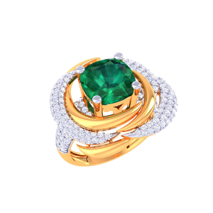 แหวนหมั้นดีไซน์วงแหวนเกลียวประดับมรกตเปลวไฟที่เชื่อมต่อกันอย่างมีเอกลักษณ์ - Product Image 1