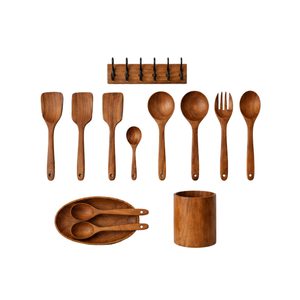 Juego de Utensilios de Cocina de Madera de Teca de Lujo ARTERRA, Espátula y Cuchara de Mango Largo con Soporte de Almacenamiento, Vajilla para Hotel y Restaurante - Product Image 1