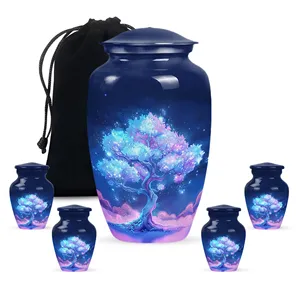 Urna Funeraria Grande de Aluminio Azul con Diseño del Árbol de la Vida, Urna Decorativa Grande para Cenizas Humanas - Product Image 3