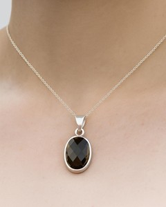 Collar con Colgante Ovalado de Cuarzo Ahumado, Chapado en Plata, Piedra Preciosa Natural, Cristal Facetado, Joyería Elegante, Regalo para Mujeres y Hombres - Product Image 2
