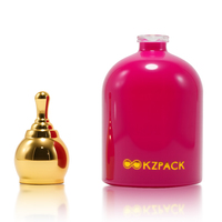 Flacon de parfum en verre rose personnalisé avec revêtement par pulvérisation, bouchon doré, logo estampé à chaud de luxe, pulvérisateur à pompe, impression sérigraphique, diffuseur à bâtonnets