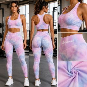 Tie Dye Women Yoga Set Scrunch Butt Gym Leggings Racerback Sports Bra Fitness Workout Activewear Set - Product Image 1
