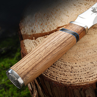 Couteau tactique de survie et de chasse à lame fixe avec motifs imprimés en 3D personnalisés, manche en bois de zèbre, acier 4cr13 et étui en nylon inclus