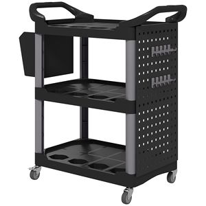 Carrello Portautensili a 3 Ripiani, Capacità 200 LBS, Nero e Grigio Chiaro, Carrello Multiuso in Plastica con Ripiano Laterale e Secchio - Product Image 1
