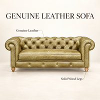 Canapé Chesterfield en cuir véritable trois places, dossier capitonné, accoudoirs roulés, style moderne du milieu du siècle, pieds en bois, canapé-lit pour salon, villa