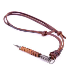 Vintage Alloy Gold Wrapped <b>Arrow</b> Pendant <b>Necklace</b> with Adjustable Pure Leather Cord for Men - Product Image 3