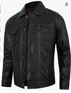Premium Wholesale Real Lambskin Leather <b>Jacket</b> for Men Vintage <b>Trucker</b> Style Polo Collar Custom Manufacturer - Product Image 6