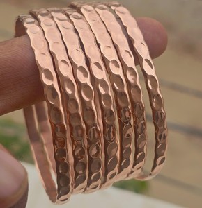 Belladec Handcrafted Hammered Red <b>Copper</b> Plated <b>Bangle</b> Set Textured Stackable Bracelets Artisan Jewelry Elegant Boho Fashion - Product Image 1