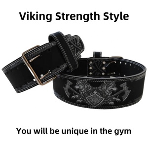 Ceinture de musculation en cuir noir avec motif loup et hache, fermeture à boucle réglable pour l'entraînement de force des hommes - Product Image 2