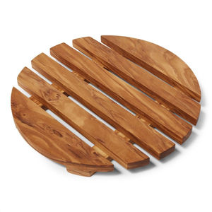 Salvamanteles Redondo Artesanal de Madera de Olivo, Resistente al Calor, con Diseño de Listones Naturales, Accesorio de Cocina para Ollas Calientes - Product Image 1