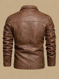 Veste en cuir noire pour homme, col rabattu, fermeture éclair, coupe ajustée, manches classiques - Product Image 6