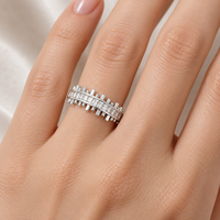 925 Sterling Silver Zircon Ring with Square Stone Row and Staggered Polished Bars