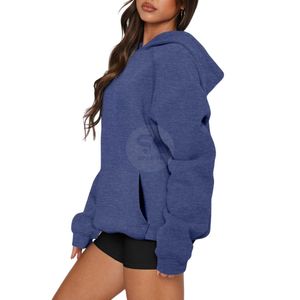 Sudadera con Capucha Azul Transpirable de Forro Polar Grueso de Manga Larga para Invierno, Estilo Urbano para Mujer, Sostenible, para Fitness y Gimnasio - Product Image 3