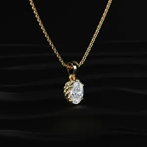 Pendentif solitaire en diamant de taille ovale, best-seller, en or, diamant de laboratoire, couleur D-E, clarté VVS-VS, IGI. - Product Image 4