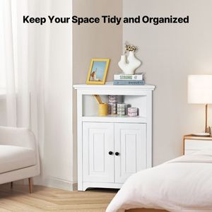 "2-Door Freestanding Wooden <b>Corner</b> Kitchen <b>Storage</b> Cabinet 3-Tier 32" Adjustable Shelves" - Product Image 3