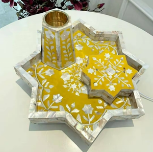 Plateau en rotin de nacre en gros de forme ronde avec vadrouille en osier de rotin fabriqué à la main en Inde - Product Image 3