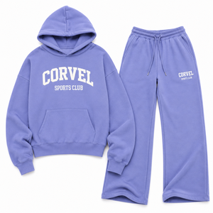 Sudadera con capucha oversize de algodón premium con gráfico de letras universitarias en arco de color liso para mujer, pantalones deportivos de pierna ancha, MOQ bajo - Product Image 3