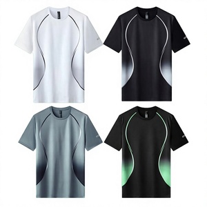 T-shirt à manches courtes pour homme, respirant, à séchage rapide, col rond, dégradé de couleurs, haut de sport, coupe classique, 100% polyester - Product Image 6