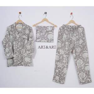 ชุดนอนผ้าฝ้ายลายดอกไม้ดีไซน์ใหม่ขายดีสำหรับฤดูร้อนสำหรับผู้หญิง มีหลายขนาดให้เลือกจากอินเดีย - Product Image 6