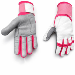 Premium Quality Heavy Duty Sports Training <b>Long</b> Cuff White Pink & Grey Color Combination Baseball Softball Batting Gloves - Product Image 1