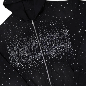 Sudadera con capucha negra con pedrería para hombre y mujer, sudadera con cremallera de lujo con cristales, ropa de calle brillante con diamantes, sudadera de moda para invierno. - Product Image 6