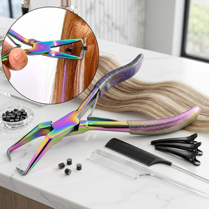 Pince professionnelle en acier inoxydable multicolore pour l'élimination des extensions de cheveux, outils de retrait des micro-anneaux à tête incurvée, kit de salon - Product Image 3