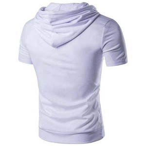 Men's <b>Short</b> <b>Sleeve</b> <b>Hoodie</b> Pullover Sweatshirt Solid Color Casual Summer Top with Pocket Drawstring - Product Image 2
