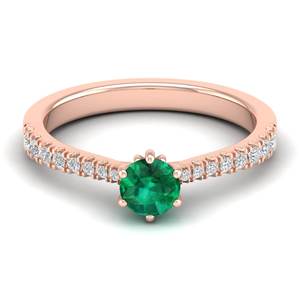 Anillo REYES de Oro Sólido de 14K con Esmeralda de Corte Brillante Redondo de 0.5 Quilates y Moissanita Certificada por GRA, Joyería para Mujer - Product Image 5