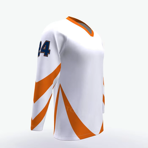 Men's Custom Sublimated Ice Hockey Jersey Full Sleeve White Orange Striped Player 24 Moisture Wicking Polyester Regular Fit - Product Image 4