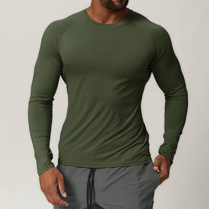 Camiseta de Manga Larga para Hombre, Cuello Redondo, Corte Regular, Color Sólido, Informal, de Algodón Tejido Transpirable - Product Image 1