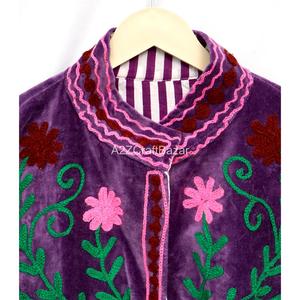 Handmade Woven Velvet Cotton Shell <b>Jacket</b> for <b>Women</b> Embroidered with Green Leaf Floral Design Eco-Friendly Boho <b>Vintage</b> Style - Product Image 4