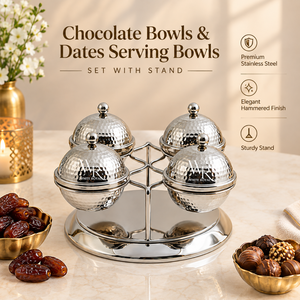 Polished Steel <b>Treat</b> Containers with Round Covers and Presentation Stand |Stylish Server for Dates <b>Chocolates</b> Candy Nuts and Dry - Product Image 2