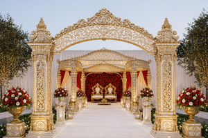 Decoración de Lujo para Mandap de Boda Jain, Tema Majestuoso para Boda India, Mandap Estilo Bollywood, Mandap Maharaja, Mandap con Diseño de Bigote, EE. UU. - Product Image 2