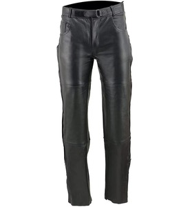 Pantalon en cuir noir pour homme, taille haute, fermeture éclair, coupe droite, coupe-vent, avec poches, style hiver - Product Image 1