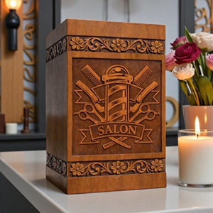 Handmade Wooden Barber Urn | Salon Theme Memorial urn Memorial Keepsake by AYAANS - Product Image 2