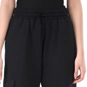 Ladies Black Elastic Waist <b>Cargo</b> Jogger <b>Pants</b> Regular Fit Casual Sweatpants Side Pocket <b>Cuffed</b> Ankles Winter Fleece Quick Dry - Product Image 2