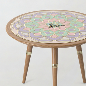 Wholesale Custom Hand Painted Meena Art <b>Stool</b> Durable Solid Wood Tripod Pedestal Multi-functional Ethnic Side <b>Table</b> - Product Image 6