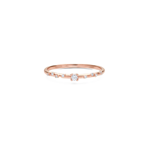 Bague Solitaire Minimaliste en Diamant Rond de Laboratoire, Or Massif 9K 10K 14K 18K, Bague Délicate à Sept Pierres - Product Image 2