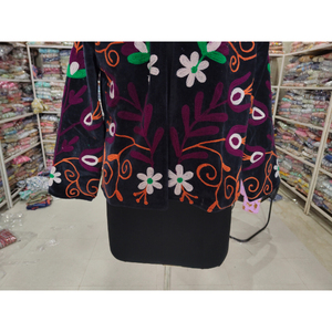 Blazer en velours brodé à la main pour femme, col mandarin, manches longues, fermeture éclair, style ethnique automnal, cadeau pour elle - Product Image 5